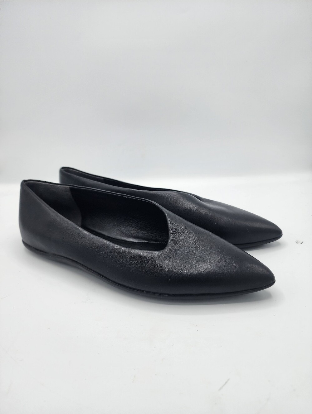 Vince Carmen Black Pointed Toe Slip-On Flats - Smooth Finish